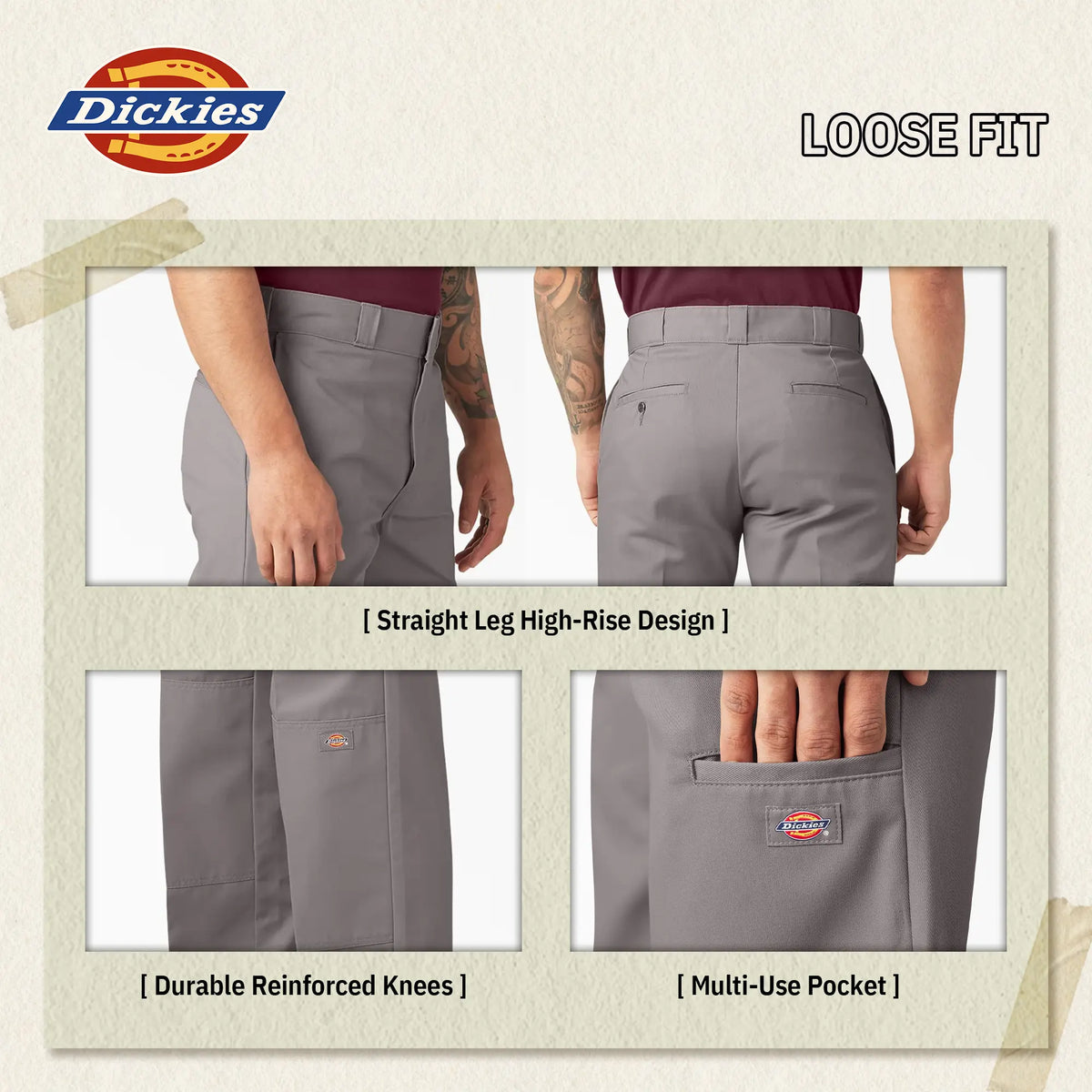 Dickies Men's Loose Fit Double Knee Work Pants